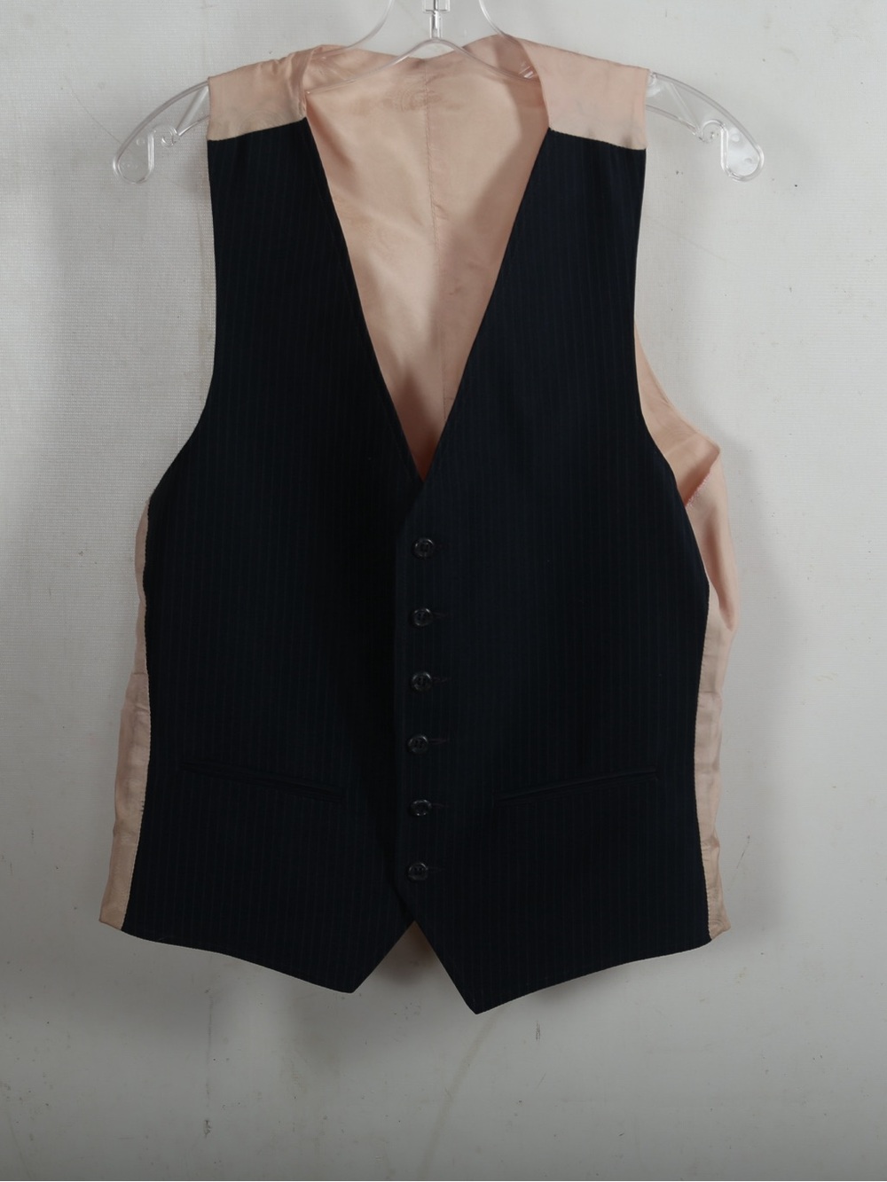 Men's Black Pinstripe Dress Vest with Beige Backing